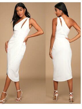 Lulus Flirty White One-Shoulder Cutout Asymmetrical Dress Size Small NWOT